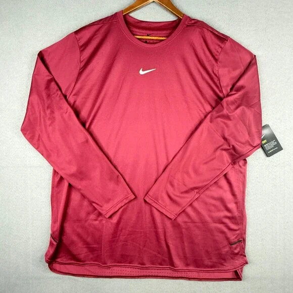 Nike Breathe Shirt Mens 2XL Red Dri-Fit Long Sleeve Center Swoosh Train Gym - Picture 1 of 14